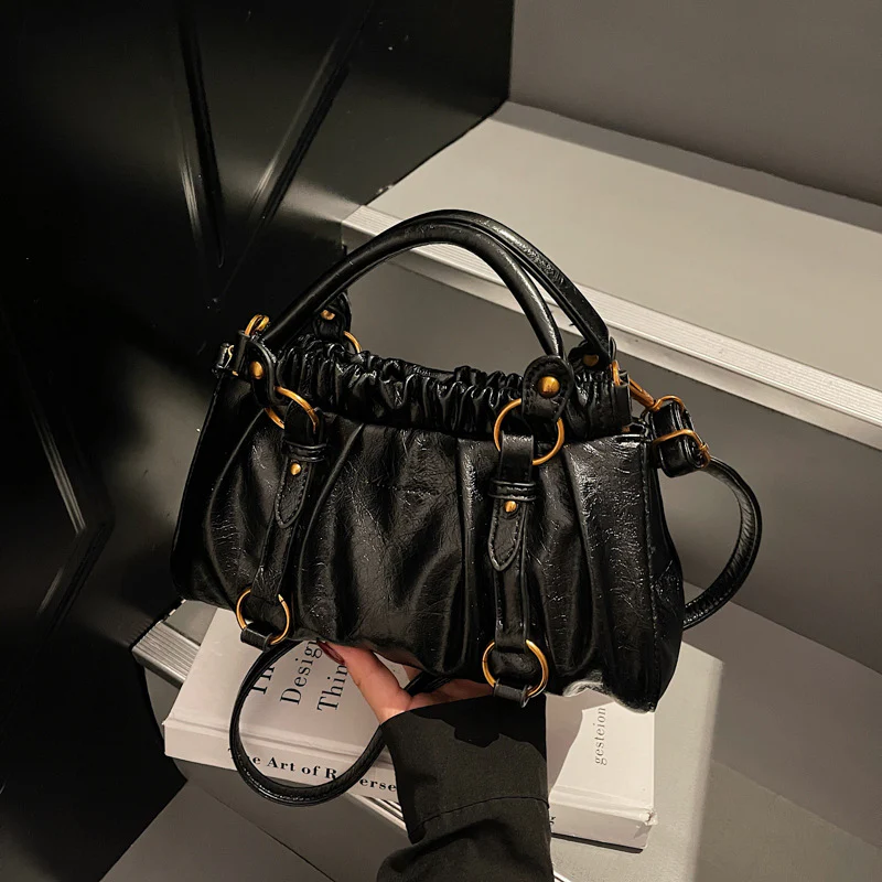 Vintage Ruched Leather Handbag - Image 7