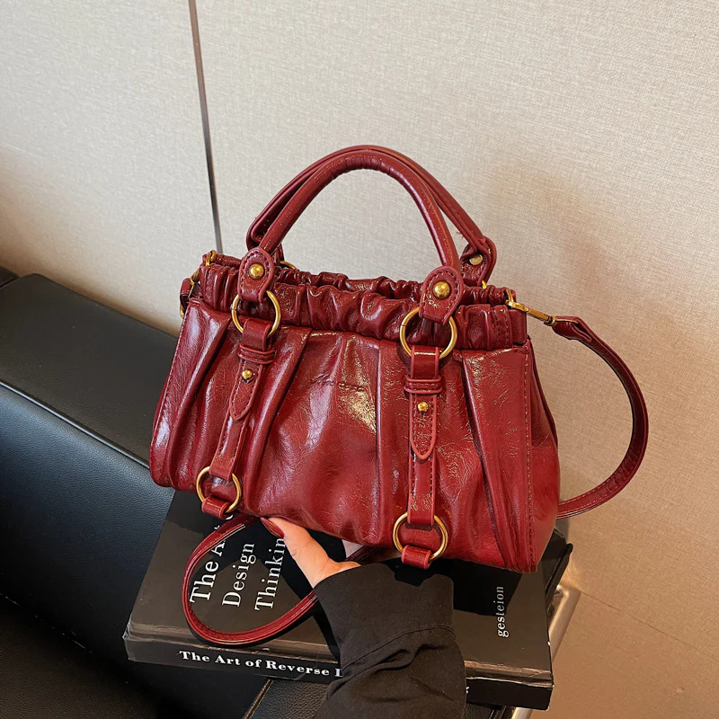 Vintage Ruched Leather Handbag - Image 8