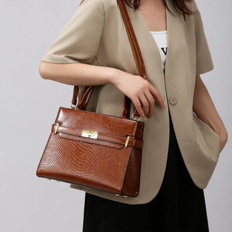 Vintage Structured Embossed Top Handle Handbag - Image 4