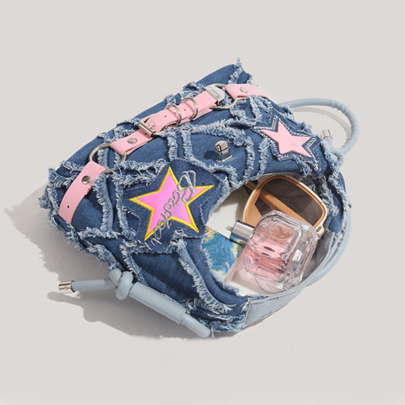 Women’s Crescent Moon Denim Handbag - Image 3