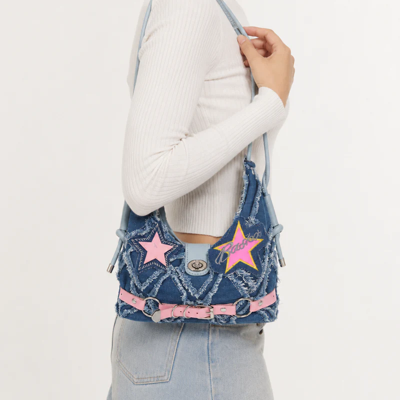 Women’s Crescent Moon Denim Handbag - Image 4