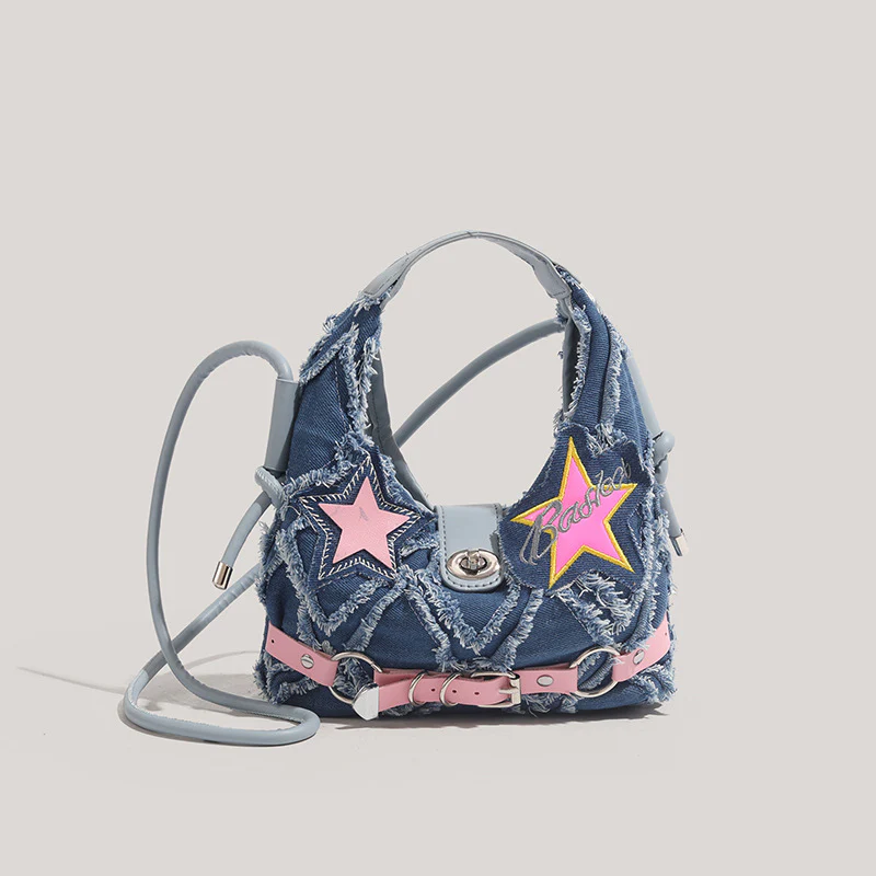Women’s Crescent Moon Denim Handbag - Image 5