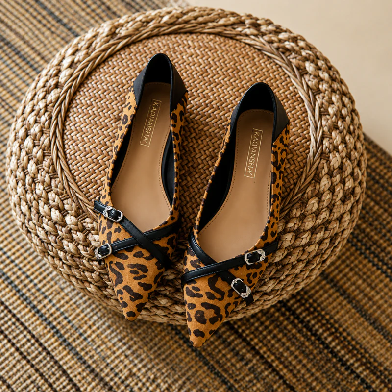 Women’s Pointed Toe Buckle Strap Low Heel Pumps - Image 3