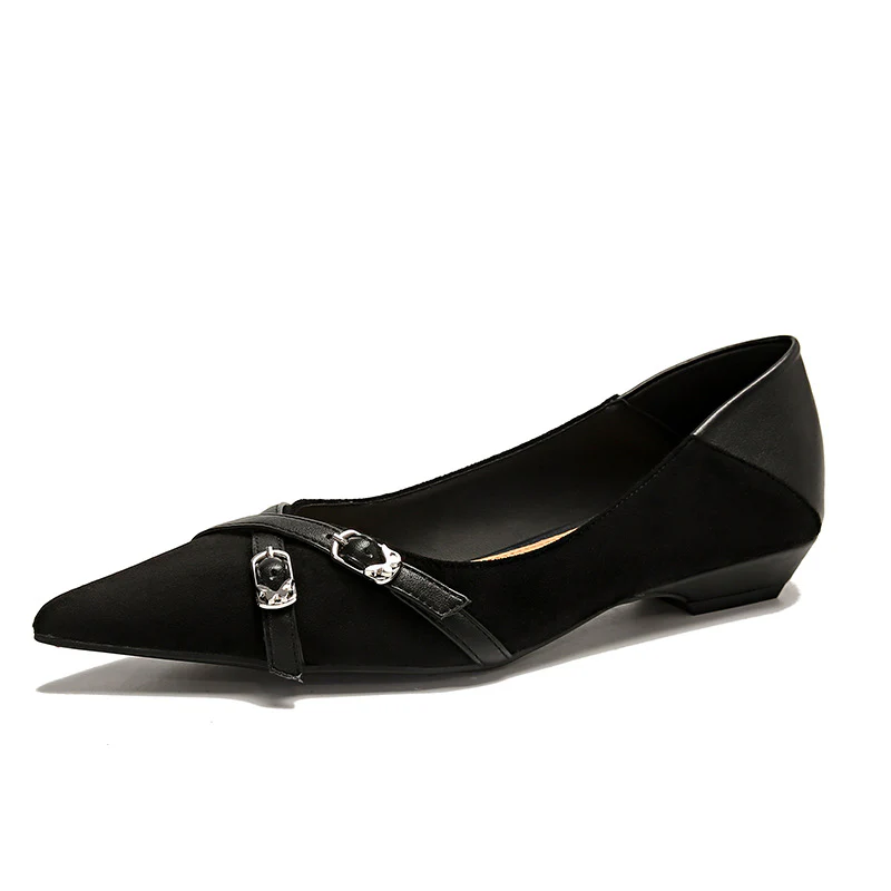 Women’s Pointed Toe Buckle Strap Low Heel Pumps - Image 5