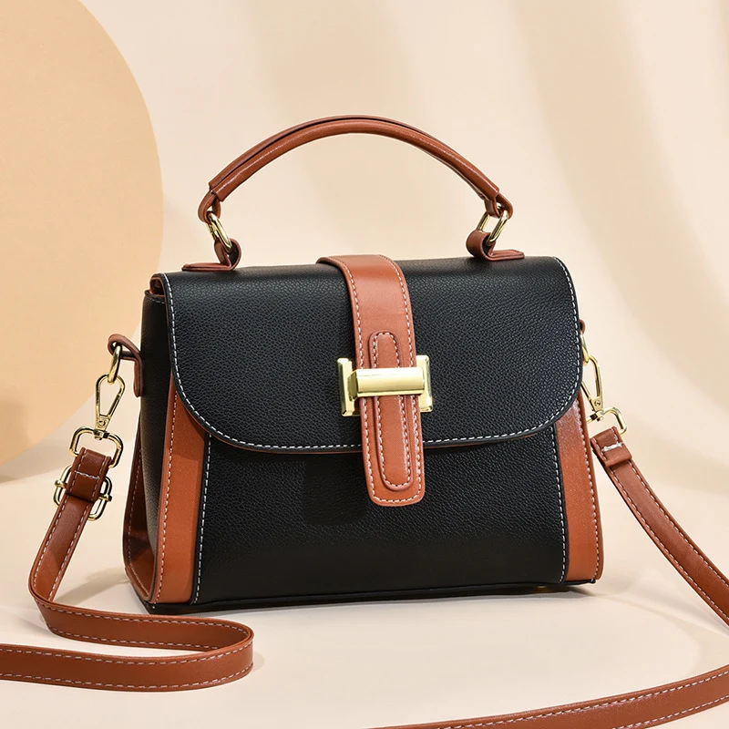 Women's Elegant Contrast-Stitched Handbag - Image 6