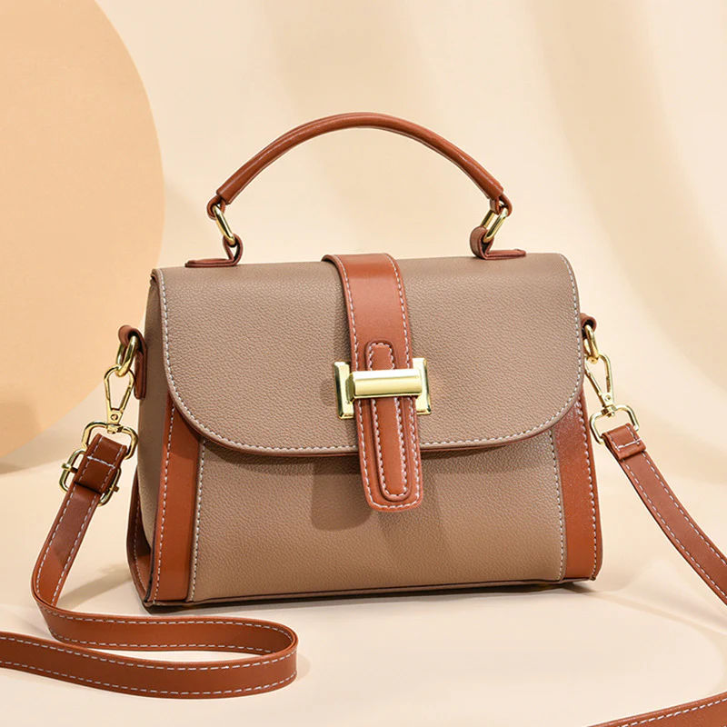 Women's Elegant Contrast-Stitched Handbag - Image 7