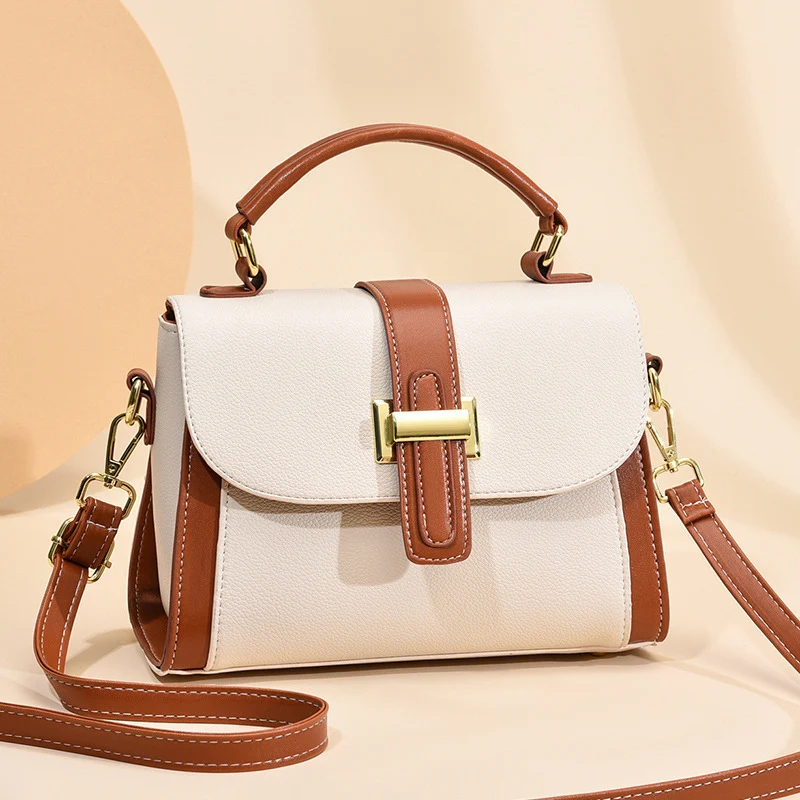 Women's Elegant Contrast-Stitched Handbag - Image 8