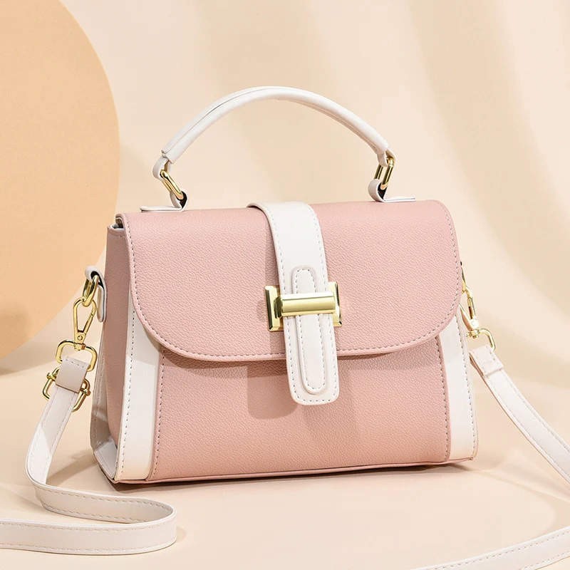 Women's Elegant Contrast-Stitched Handbag - Image 9