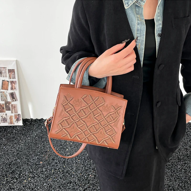 Women's Intricate Geometric Embossed Handbag - Image 4