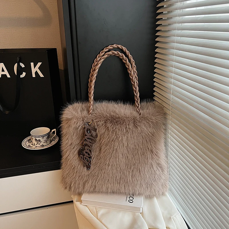 Women's Luxury Shaggy Faux-Fur Statement Tote Bag - Image 2