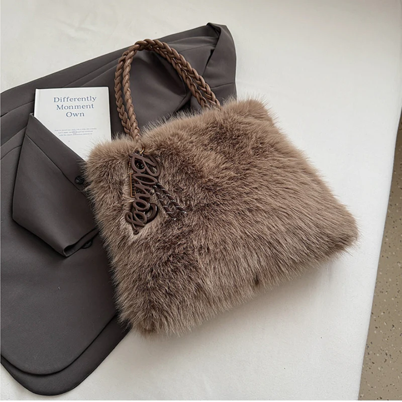 Women's Luxury Shaggy Faux-Fur Statement Tote Bag - Image 3