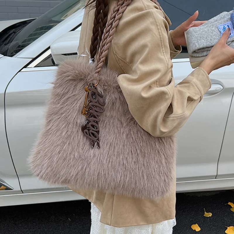 Women's Luxury Shaggy Faux-Fur Statement Tote Bag - Image 4