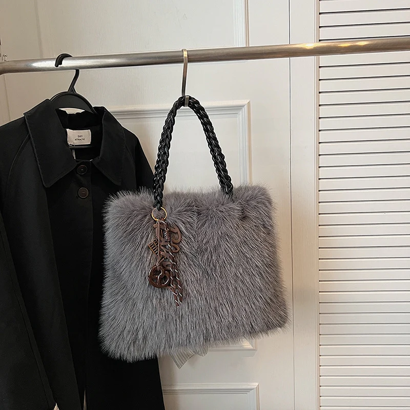 Women's Luxury Shaggy Faux-Fur Statement Tote Bag - Image 5