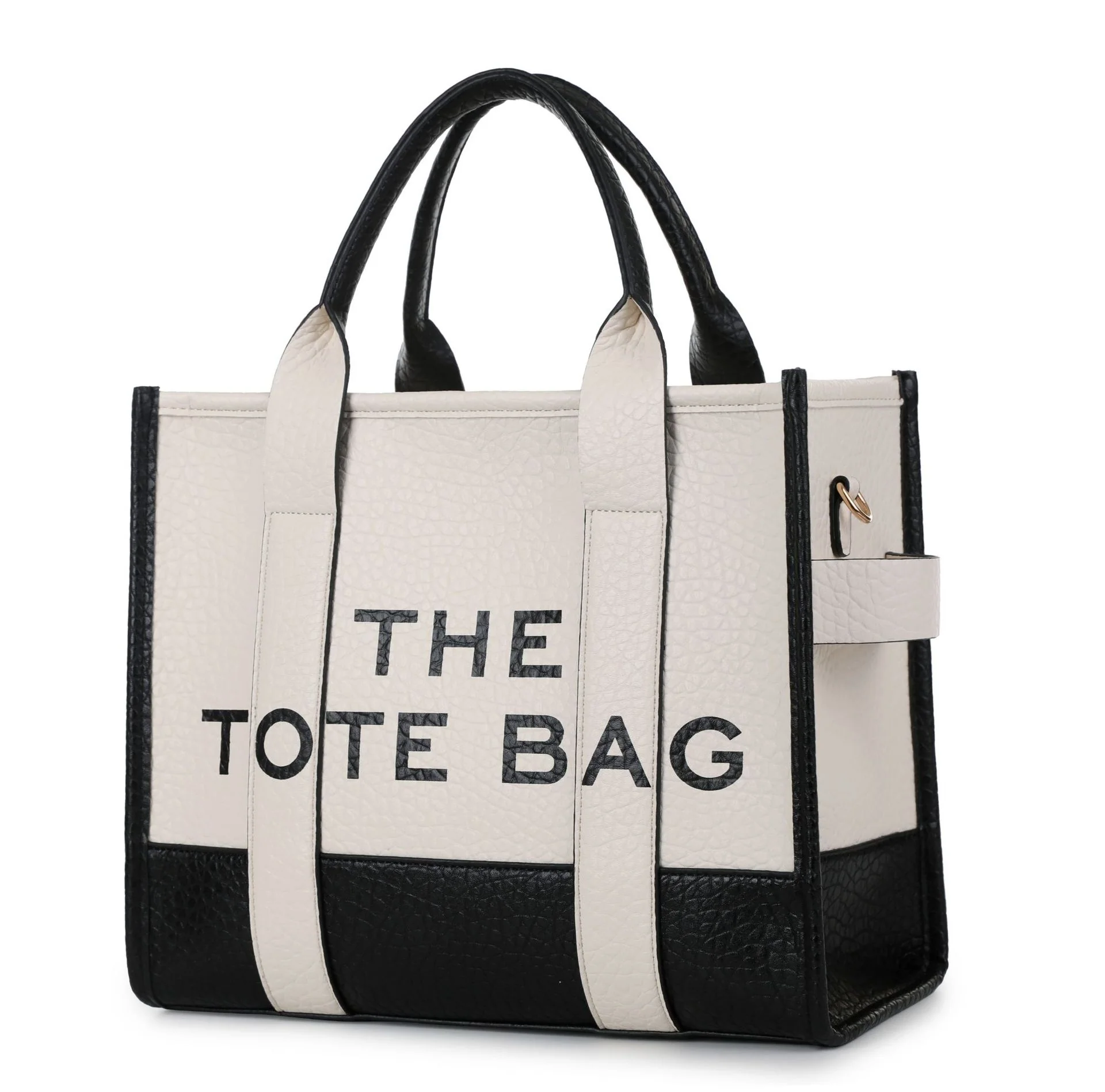 Trendy Two-Tone PU Leather Tote Handbag - Image 4