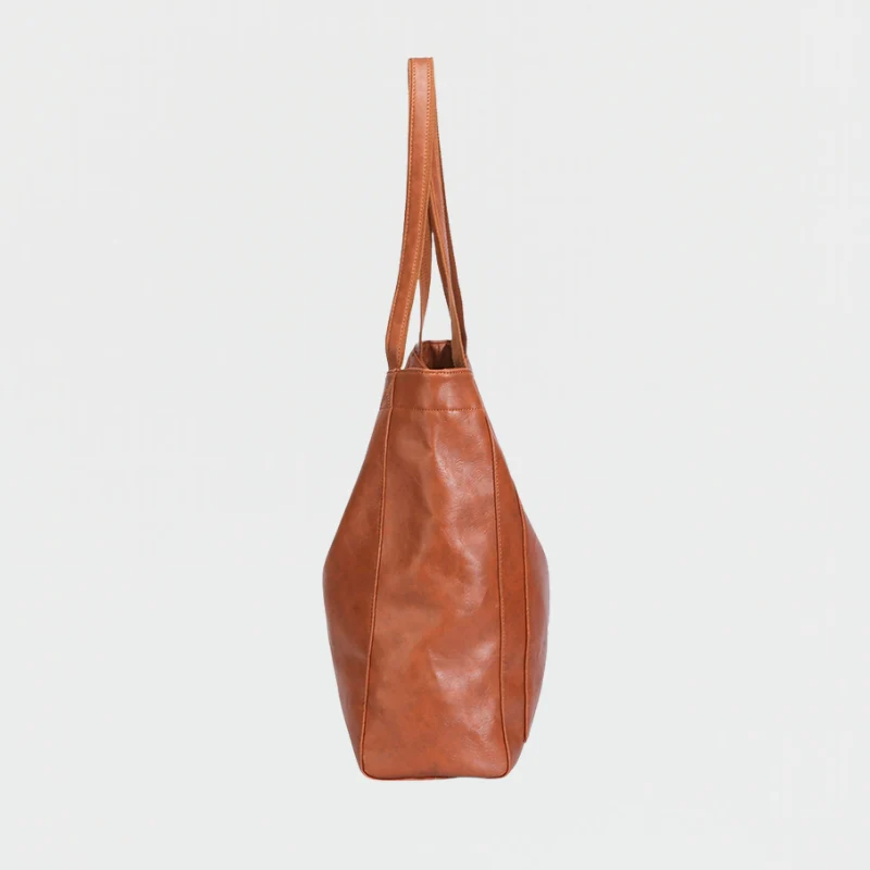 Women's Sculpted Leather Tote with Front Pocket - Image 3