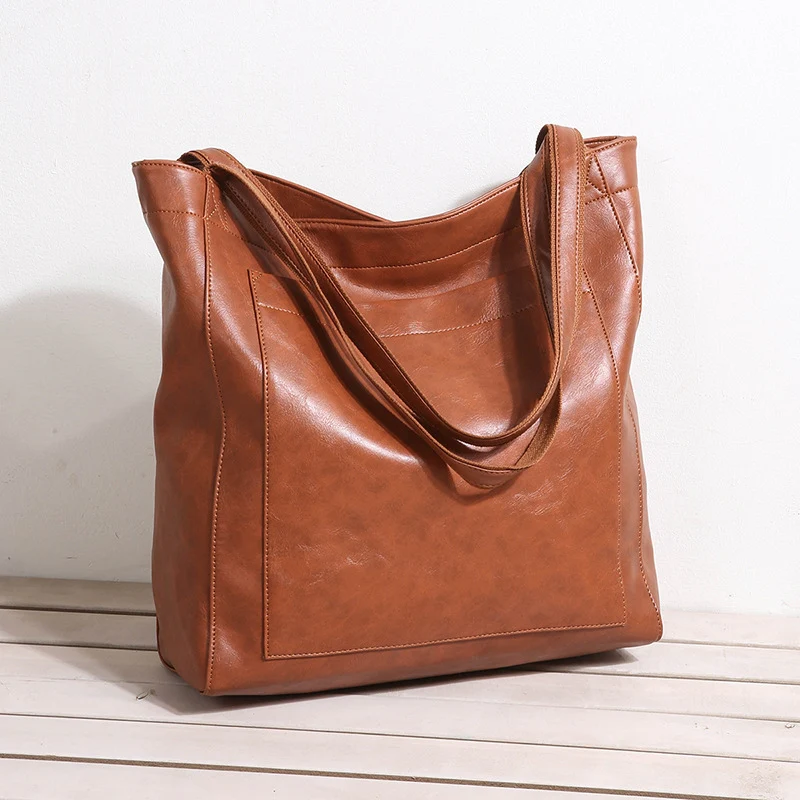 Women's Sculpted Leather Tote with Front Pocket - Image 5