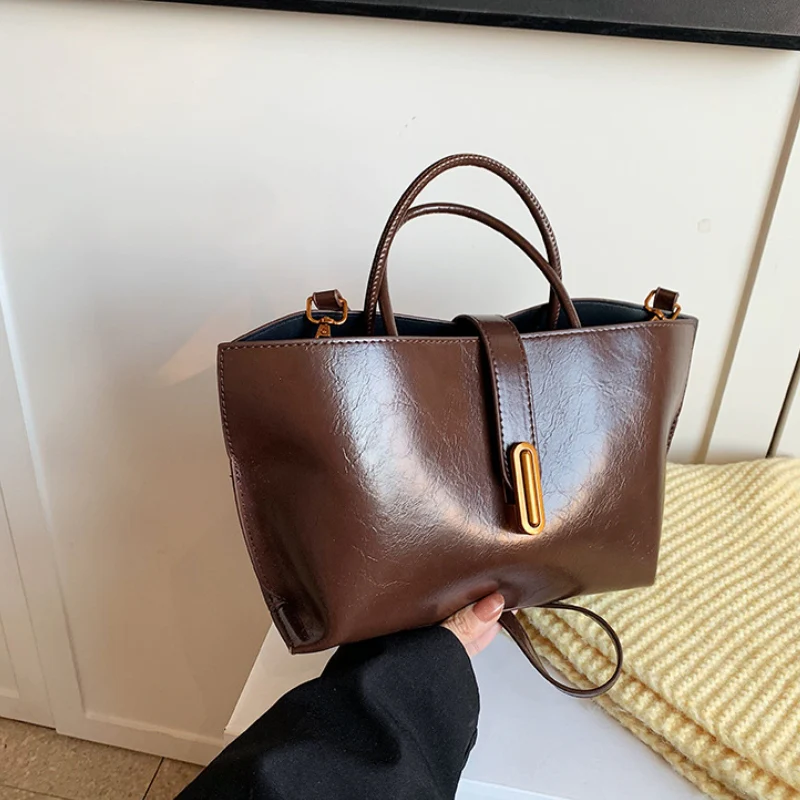 Women's Sleek Glossy Vegan Leather Handbag - Image 3