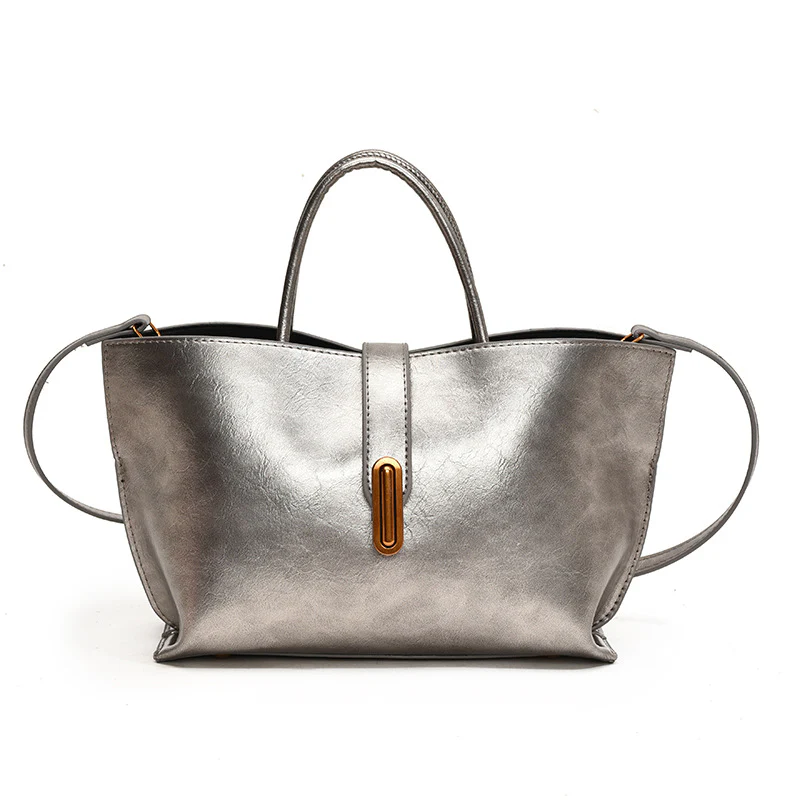 Women's Sleek Glossy Vegan Leather Handbag - Image 8