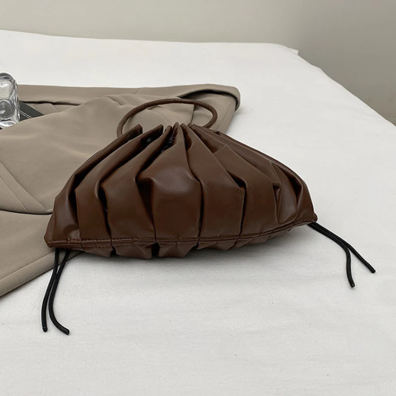 Women's Soft Pleated Shoulder Bag with Drawstring Detail - Image 3