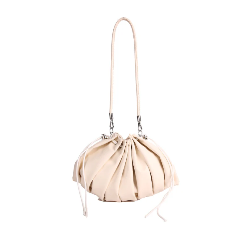 Women's Soft Pleated Shoulder Bag with Drawstring Detail - Image 7