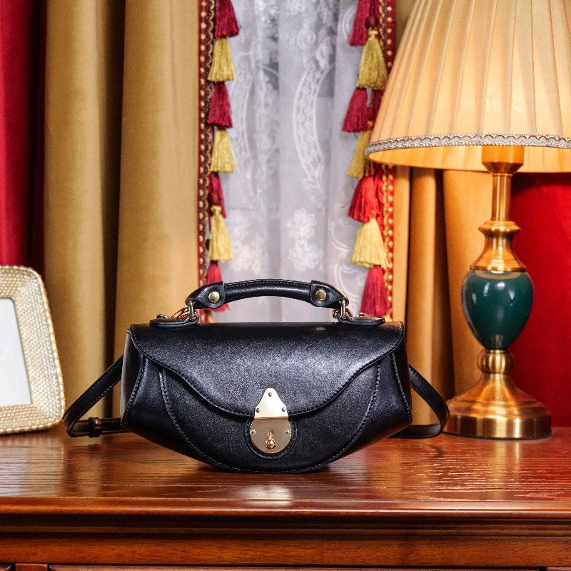 Women's Unique Artistic Curved Leather Handbag - Image 6