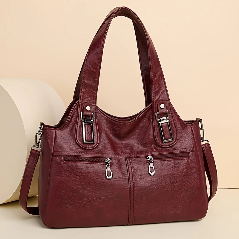Women's Versatile Textured Multi Zip Shoulder Bag - Image 5
